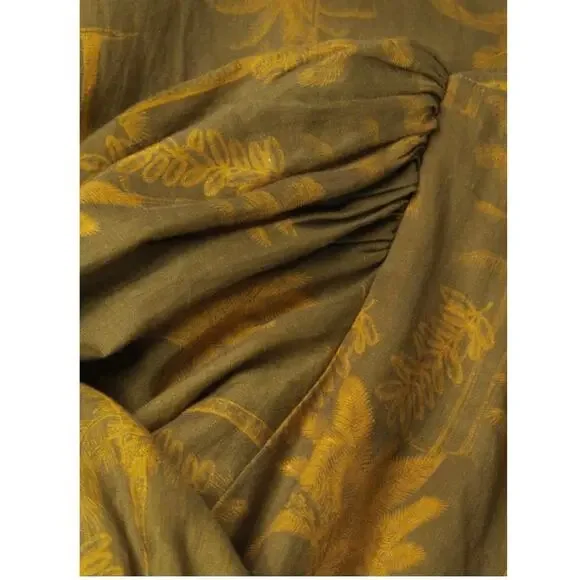 JUAN DE DIOS Sz M/L Ermita Wrap Around Midi Dress Green Palms Linen - Picture 16 of 16